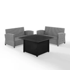 Bradenton 3pc Wicker Loveseat Set With Fire Table - Gray - Crosley -Garden Furniture Store GUEST 002bb0cb 839c 4897 8c17 e170adfeb981