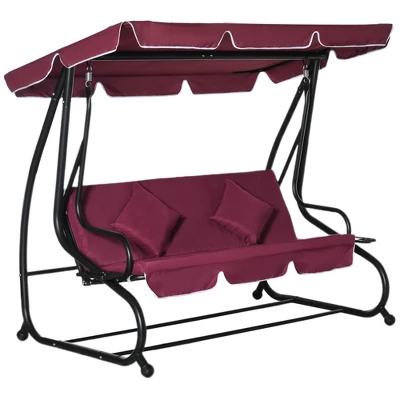 Outsunny 3 Seat Outdoor Free Standing Swing Bench Porch Swing With Stand, Comfortable Cushioned Fabric & Included Canopy 8 Outsunny 3 Seat Outdoor Free Standing Swing Bench Porch Swing With Stand, Comfortable Cushioned Fabric & Included Canopy - Image 8