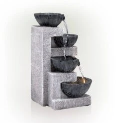 14" Cascading Bowl Tabletop Fountain With LED Lights Gray - Alpine Corporation -Garden Furniture Store GUEST 00e3d199 f00b 452a a917 50dda903dba2