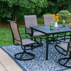 7pc Outdoor Dining Set With Swivel Sling Chairs & Large Metal Rectangle Table With Umbrella Hole - Gray - Captiva Designs -Garden Furniture Store GUEST 0187332f 7e6e 48b3 9734 e41ad4cab50d