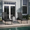 Emma And Oliver Set Of 2 Textilene Adjustable 5 Position Patio Chaise Lounge With Armrests And Metal Frame