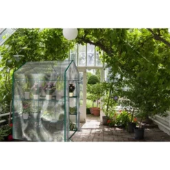 Nature Spring Walk-In PVC Greenhouse With 8 Shelves, Roll-Up Door And Steel Poles - Clear