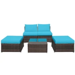 Tangkula 5-Piece Outdoor Rattan Wicker Sofa Set Lounge Chair With Turquoise Cushions 13 Tangkula 5-Piece Outdoor Rattan Wicker Sofa Set Lounge Chair With Turquoise Cushions -Garden Furniture Store GUEST 027a729a 4fba 4354 a8f2 ffaa3ad96e72
