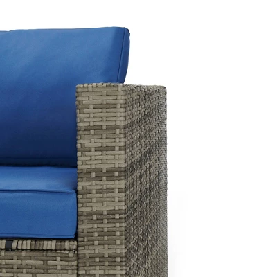4pc Wicker Patio Sectional Seating Set - Blue - EDYO LIVING 5 4pc Wicker Patio Sectional Seating Set - Blue - EDYO LIVING - Image 5
