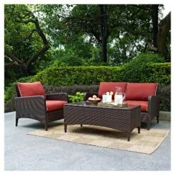 Kiawah 3 Piece Outdoor Wicker Seating Set Sangria - Crosley -Garden Furniture Store GUEST 030a2751 d683 4874 896f a0f6ab557553