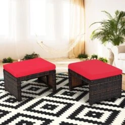 Costway 2PCS Patio Rattan Ottoman Cushioned Seat Foot Rest Furniture TurquoiseRedWhite 22 Costway 2PCS Patio Rattan Ottoman Cushioned Seat Foot Rest Furniture TurquoiseRedWhite -Garden Furniture Store GUEST 03de38a0 021f 4b79 87ec fc575036b6a5