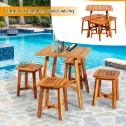 Costway 5PCS Acacia Patio Dining Set W/Square Table & 4 Stools Reddish Brown 14 Costway 5PCS Acacia Patio Dining Set W/Square Table & 4 Stools Reddish Brown -Garden Furniture Store GUEST 04a27d38 d3c2 4c2a ab18 c2af65ab94f1