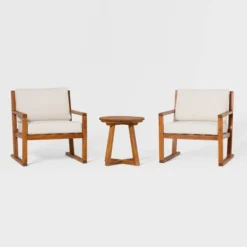 Saracina Home 3pc Modern Slat-Back Acacia Outdoor Conversation Set With Cushions -Garden Furniture Store GUEST 051bd24b e509 42d0 a30a 0bac2d263977