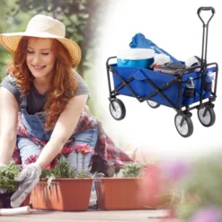 Nature Spring Collapsible Utility Wagon For Camping, Gardening, Landscaping, And Shopping - 34.5" X 20", Blue -Garden Furniture Store GUEST 05945b8c edca 4020 b285 3bb31f1af60c