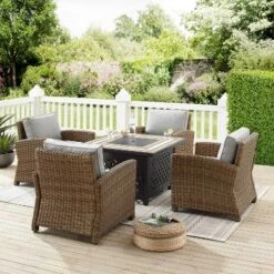 Bradenton 5pc Outdoor Wicker Arm Chair & Fire Table Set - Crosley -Garden Furniture Store GUEST 06747fd1 936f 4933 9747 4e0584fd35ec