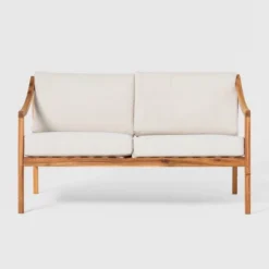 Saracina Home Mid-Century Modern Slatted Acacia Outdoor Bench With Cushions -Garden Furniture Store GUEST 068799d8 e746 42bf af05 c3a590ca4c43