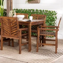 7pc Slatted Chevron Acacia Patio Dining Set - Saracina Home -Garden Furniture Store GUEST 0739b11c 311d 443b 9be9 5f58fdbea9ef