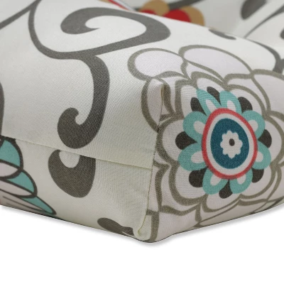 2pc 16"x15.5" Indoor Reversible Chair Pad Pom Pom Play Peachtini Blue - Pillow Perfect 1 2pc 16"x15.5" Indoor Reversible Chair Pad Pom Pom Play Peachtini Blue - Pillow Perfect