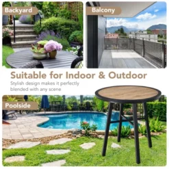 Tangkula 29" Patio Round Bistro Metal Table Patio Coffee Table With Heavy-Duty Steel Frame Wood-Like Top Outdoor Garden Deck Backyard -Garden Furniture Store GUEST 07fcdd45 7222 42ca 80aa 5d2bad2841a2