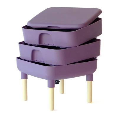 FCMP Outdoor Essential Living 6 Gallon UV Protected Plastic Worm Composter Bin Storage Container Box With 2 Trays For Garden And Home, Plum 1 FCMP Outdoor Essential Living 6 Gallon UV Protected Plastic Worm Composter Bin Storage Container Box With 2 Trays For Garden And Home, Plum