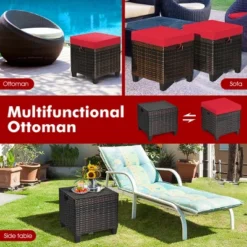 Costway 2PCS Patio Rattan Ottoman Cushioned Seat Foot Rest Coffee Table Red -Garden Furniture Store GUEST 09184e4a 38c8 4167 80a4 0f8964507c36