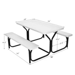 Costway Picnic Table Bench Set Outdoor Backyard Patio Garden Party Dining All Weather White -Garden Furniture Store GUEST 09603f7d 6d42 457b 8c46 935cfe0daf3f