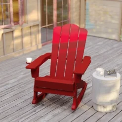 Flash Furniture Newport HDPE Adirondack Chair With Cup Holder And Pull Out Ottoman, All-Weather HDPE Indoor/Outdoor Chair -Garden Furniture Store GUEST 0963ee92 ab51 45d8 ad6e abec3d0e31c6