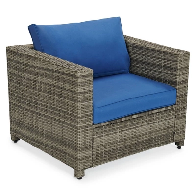 4pc Wicker Patio Sectional Seating Set - Blue - EDYO LIVING 4 4pc Wicker Patio Sectional Seating Set - Blue - EDYO LIVING - Image 4