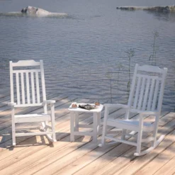 Merrick Lane Poly Resin Indoor/Outdoor Rocking Chair With Side Table