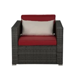 6pc Outdoor Rattan Wicker Conversation Set With Chairs, Coffee Table & Cushions - Gray/Red - GODEER 18 6pc Outdoor Rattan Wicker Conversation Set With Chairs, Coffee Table & Cushions - Gray/Red - GODEER -Garden Furniture Store GUEST 0aeca72c 756c 4869 9c8f c1298860a46d