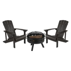Flash Furniture 3 Piece Charlestown Poly Resin Wood Adirondack Chair Set With Fire Pit - Star And Moon Fire Pit With Mesh Cover -Garden Furniture Store GUEST 0b43c147 6e55 4842 96c6 9312a14a10ea