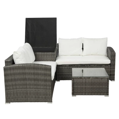 4pc Wicker Patio Conversation Set With Cushions - Gray/Beige - GODEER 5 4pc Wicker Patio Conversation Set With Cushions - Gray/Beige - GODEER - Image 5
