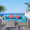 5pc Wicker Patio Seating Set With Cushions - Gray/Blue - GODEER