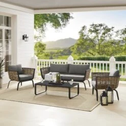 2pk Ashby Outdoor Woven Wicker Arm Chairs Black/Natural - Linon -Garden Furniture Store GUEST 0c55346f 9cad 4817 8995 9d1449212878