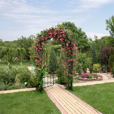 Costway Garden Arch Arbor Trellis With Gate 7.5 Ft Patio Archway Pergola For Wedding 3 Costway Garden Arch Arbor Trellis With Gate 7.5 Ft Patio Archway Pergola For Wedding - Image 3