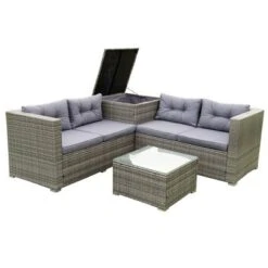 4pc Wicker Patio Seating Set With Cushions - Gray - GODEER -Garden Furniture Store GUEST 0c9e55e1 aaf3 471f 8c64 3acf39ee065b