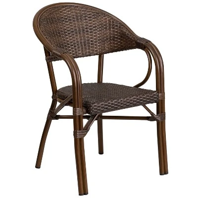 Merrick Lane Wicker Rattan Patio Chair With Curved Back And Aluminum Bamboo Frame 11 Merrick Lane Wicker Rattan Patio Chair With Curved Back And Aluminum Bamboo Frame - Image 11