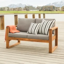 Galia Square Leg Acacia Wood Patio Loveseat With Cushions - Brown - Saracina Home 23 Galia Square Leg Acacia Wood Patio Loveseat With Cushions - Brown - Saracina Home -Garden Furniture Store GUEST 0cc2d0f3 47e5 4caf 8193 f03c8bb693e4