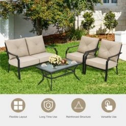 Costway 4 PCS Patio Furniture Set Cushion Sofa Loveseat Sectional Garden Deck Poolside -Garden Furniture Store GUEST 0dfbe069 cf52 44d3 b39f 8316245dc31c
