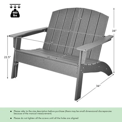 Costway 2PCS Patio Adirondack Chair Loveseat Bench HDPE Weather Resistant Grey 2 Costway 2PCS Patio Adirondack Chair Loveseat Bench HDPE Weather Resistant Grey - Image 2