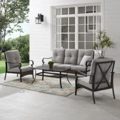 4pc Dahlia Outdoor Steel Conversation Set Taupe/Matte Black - Crosley