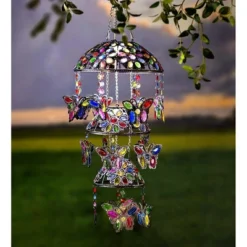 Wind & Weather Three-Tiered Solar Jeweled Lighted Butterfly Mobile