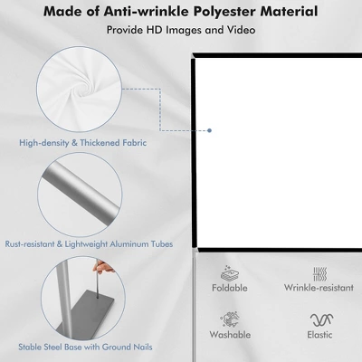 Costway 100'' Projector Screen W/ Stand 16:9 HD 4K Indoor Outdoor Projection Movie Screen 8 Costway 100'' Projector Screen W/ Stand 16:9 HD 4K Indoor Outdoor Projection Movie Screen - Image 8