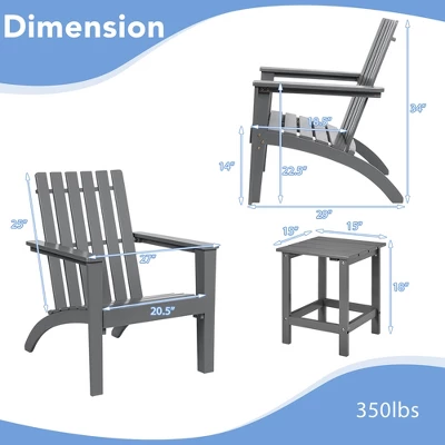 Costway 2PCS Patio Adirondack Chair Side Table Set Solid Wood Garden Deck Grey 3 Costway 2PCS Patio Adirondack Chair Side Table Set Solid Wood Garden Deck Grey - Image 3