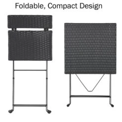 Folding Patio Bistro Set ? 3-Piece Rattan And Steel Caf� Table And Chairs For Porch Deck Garden Or Balcony Furniture By Lavish Home (Black) -Garden Furniture Store GUEST 11406309 40d8 43e9 81f8 02b5876559d3