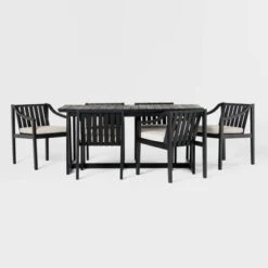 7pc Modern Slatted Wood Outdoor Dining Set - Saracina Home -Garden Furniture Store GUEST 117dd8e5 e41e 4deb 8859 7e6c9ff717ab