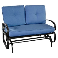 Costway Glider Outdoor Patio Rocking Bench Loveseat Cushioned Seat Steel Frame Blue -Garden Furniture Store GUEST 123ec2be c07d 4102 82bd fc8189a2ab7a