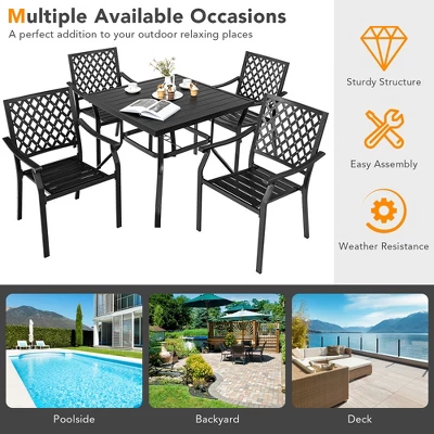 Costway 5PCS Patio Dining Furniture Set Stackable Chairs Armrest Square Table 4 Costway 5PCS Patio Dining Furniture Set Stackable Chairs Armrest Square Table - Image 4
