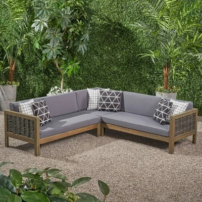 Linwood 3pc Wood And Wicker Sectional Sofa Set - Christopher Knight Home 7 Linwood 3pc Wood And Wicker Sectional Sofa Set - Christopher Knight Home - Image 7