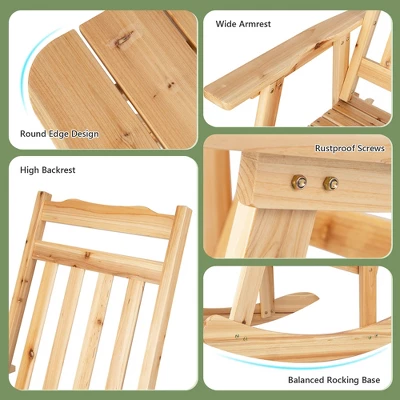 Costway 2PCS Patio Wooden Rocking Chair Bistro Set High Backrest W/Folding Side Table 5 Costway 2PCS Patio Wooden Rocking Chair Bistro Set High Backrest W/Folding Side Table - Image 5