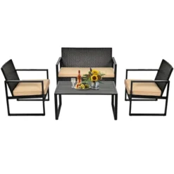 Costway 4PCS Patio Rattan Furniture Set Cushioned Sofa Coffee Table Garden Deck Brown -Garden Furniture Store GUEST 13a8f917 a5c8 4064 9314 1c8b1c0aa743