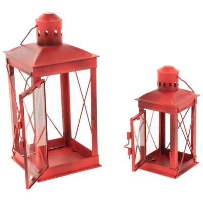 Northlight Set Of 2 Antique Red Mission Style Candle Lanterns 12.25" 1 Northlight Set Of 2 Antique Red Mission Style Candle Lanterns 12.25"