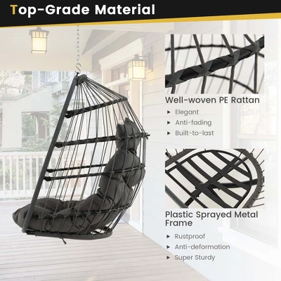 Costway Hanging Egg Chair Wicker Swing Hammock Chair With Head Pillow & Seat Cushion Gray 6 Costway Hanging Egg Chair Wicker Swing Hammock Chair With Head Pillow & Seat Cushion Gray - Image 6