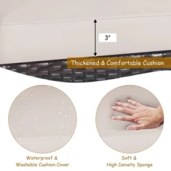 Costway 3PCS Patio Wicker Sofa Set Acacia Wood Frame With Beige &Turquoise Cushion Covers -Garden Furniture Store GUEST 150134d9 6bd6 44fa 90bb edabadd4ae78