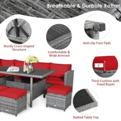 Costway 7 PCS Patio Rattan Dining Set Sectional Sofa Couch Ottoman Garden WhiteRedBlack 22 Costway 7 PCS Patio Rattan Dining Set Sectional Sofa Couch Ottoman Garden WhiteRedBlack -Garden Furniture Store GUEST 1533b909 f34c 4242 bc99 c943d85a41de